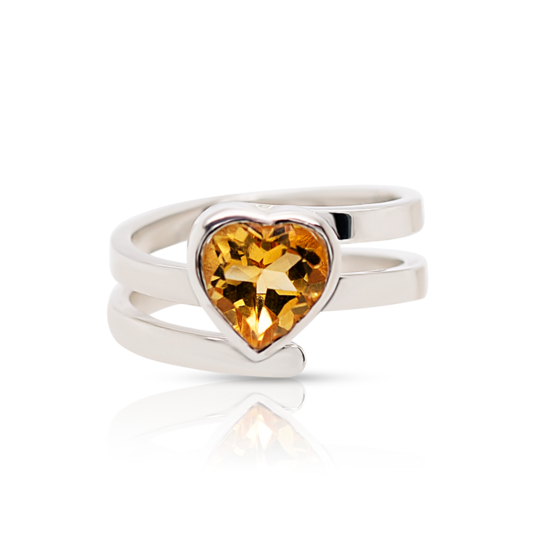 925 Sterling Silver Citrine Heart Swirl Ring