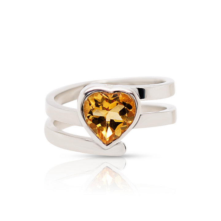 925 Sterling Silver Citrine Heart Swirl Ring