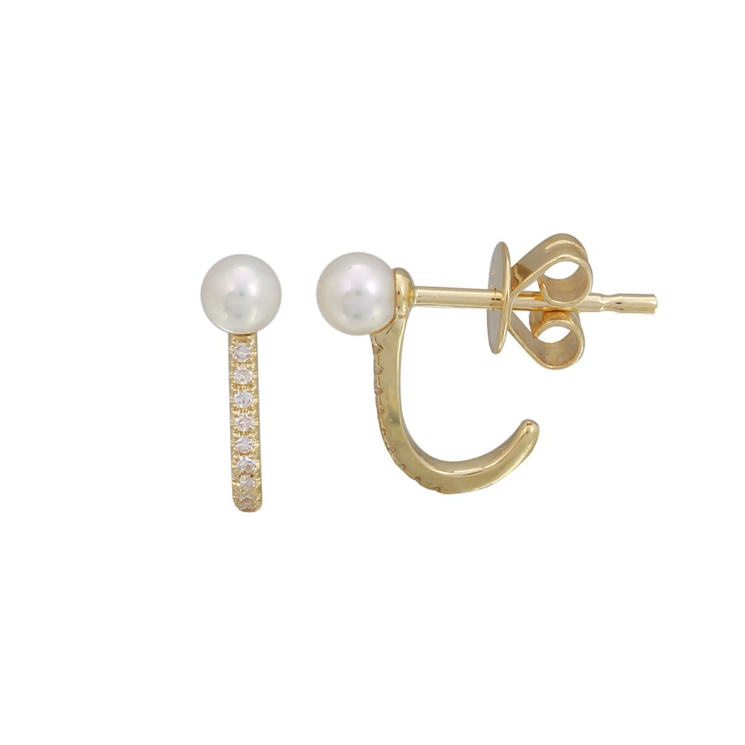 Single pearl and diamond earring studs