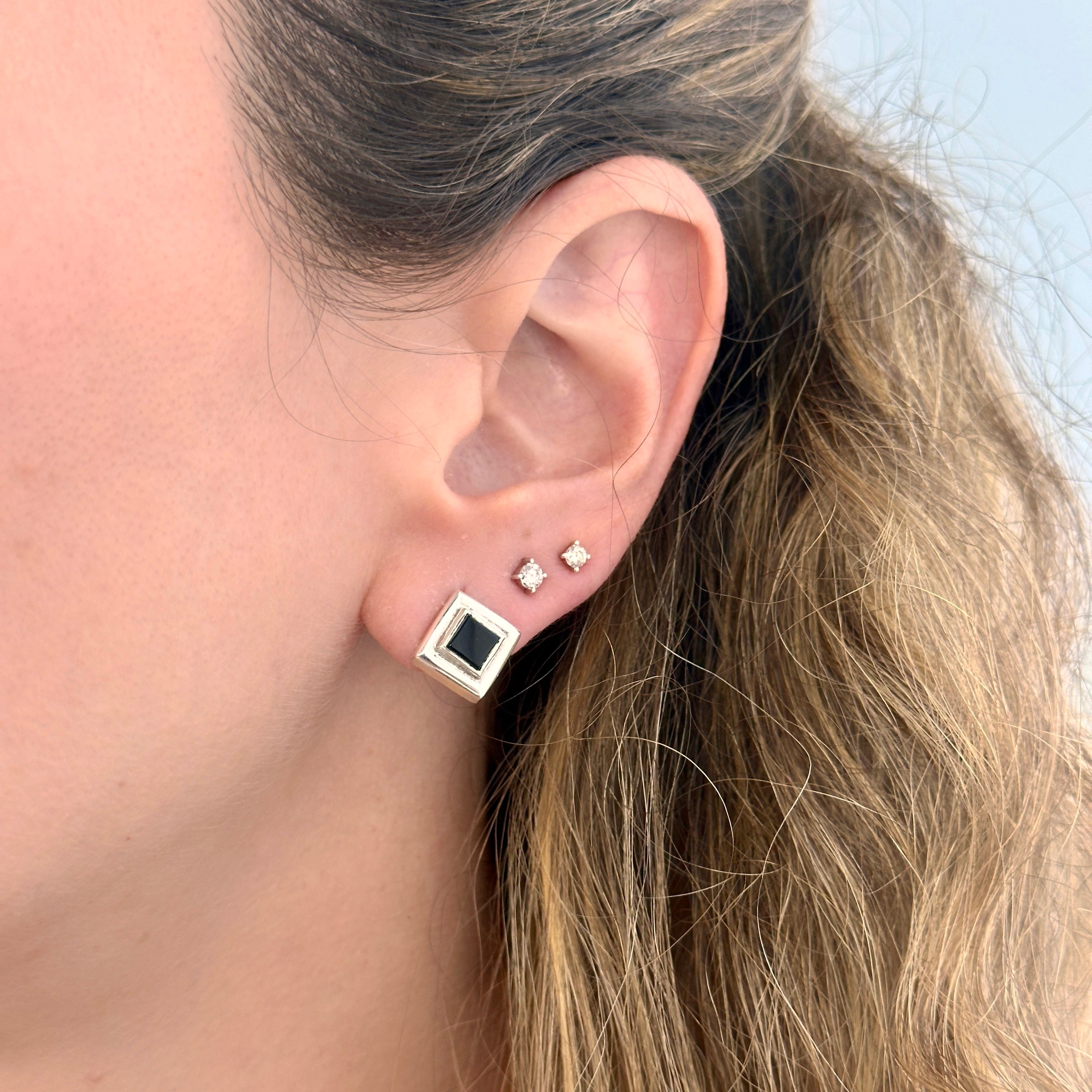 925 Sterling Silver Square Black Onyx Earring Studs