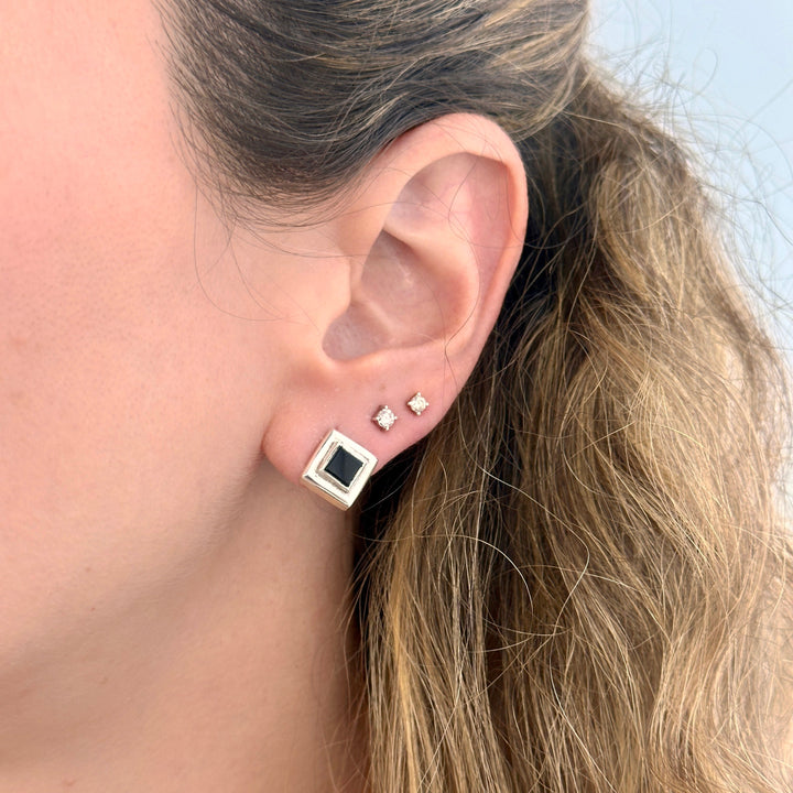 925 Sterling Silver Square Black Onyx Earring Studs
