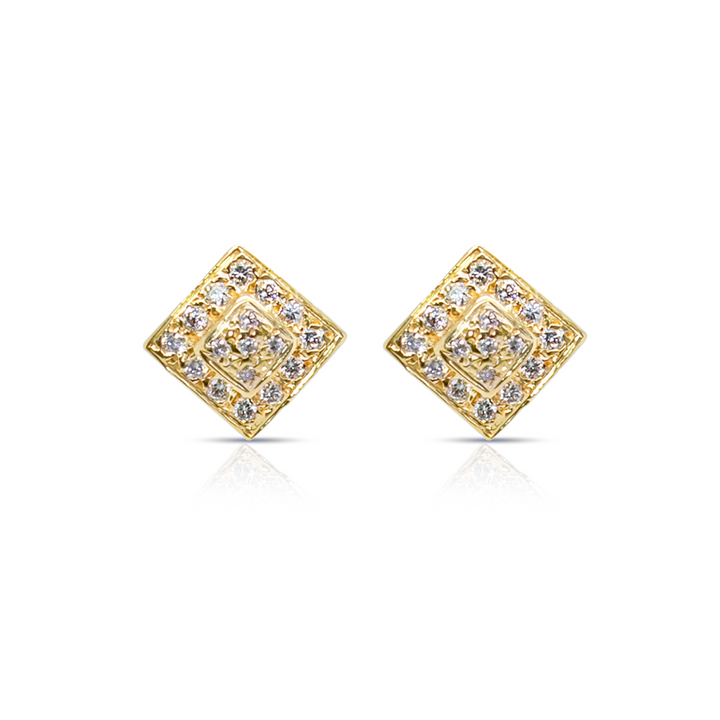 14K Gold Diamond Pave Square Earring Studs