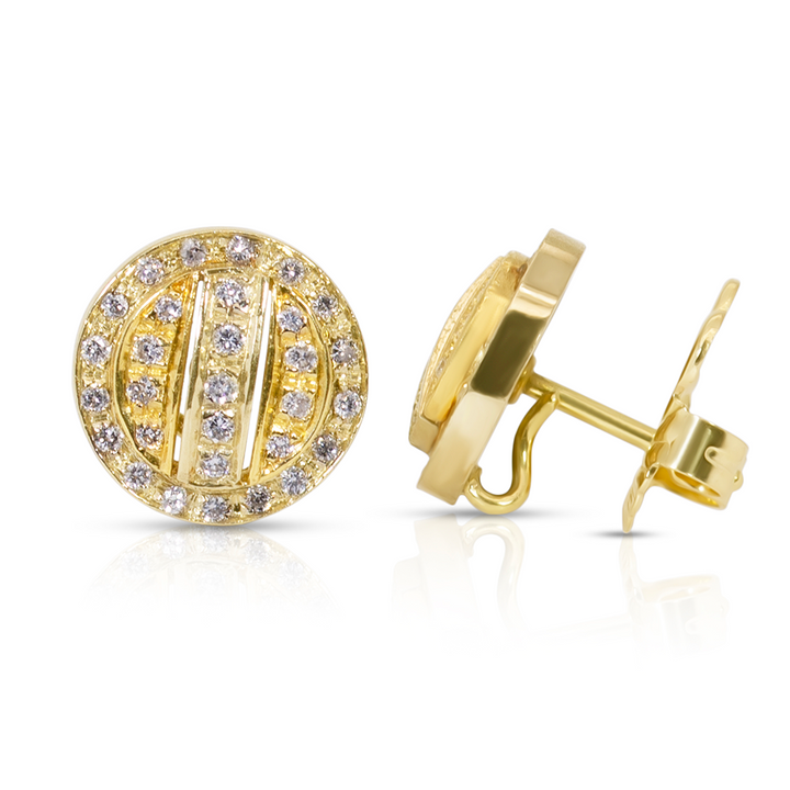 18K Gold Diamond SW Line Round Earring