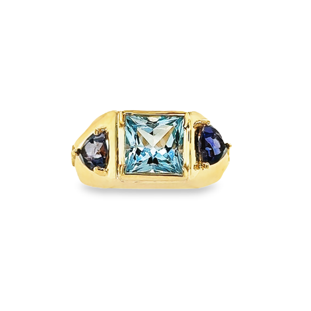 Vintage Princess Cut Gemstone Ring (Blue Topaz and Iolite)