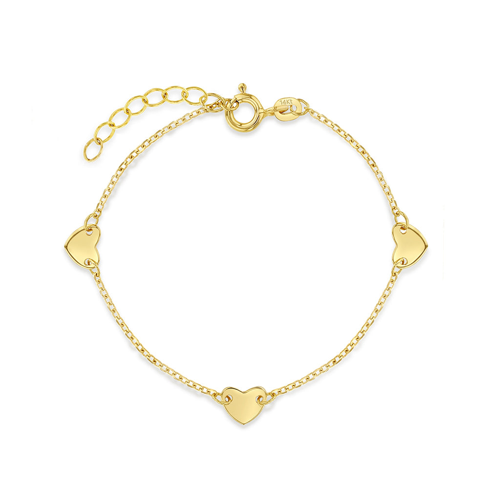 14K Gold Multiple Hearts Girls Bracelet