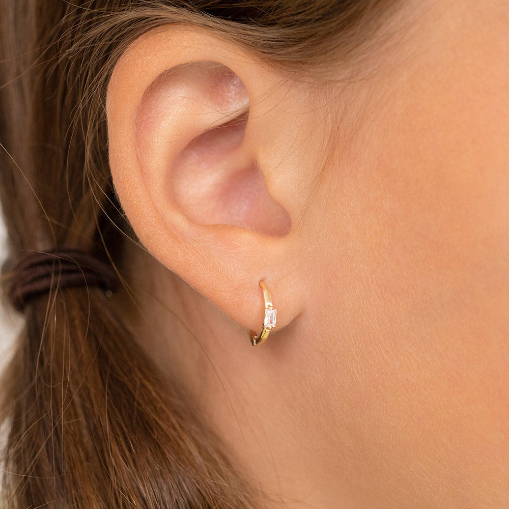 Baguette Cut Girls Huggie Earrings