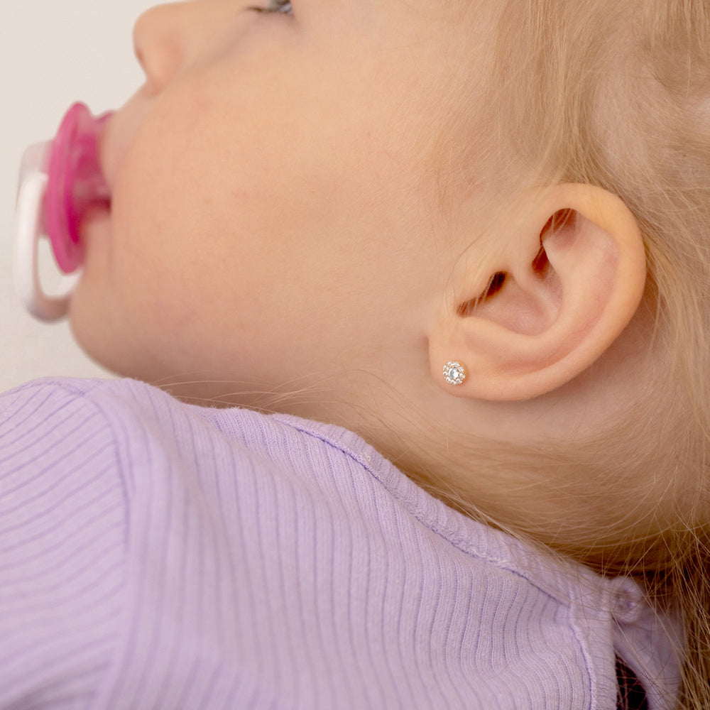 14K Gold Round CZ Girl Earrings