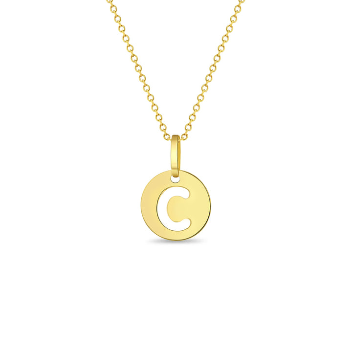 14K Gold Round Cut Out Letter Girls Pendant Necklace
