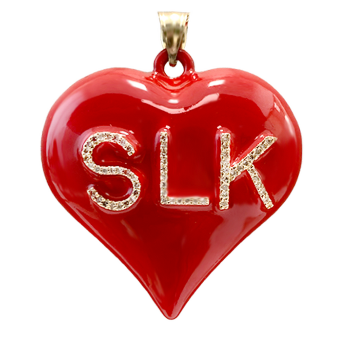 14K Gold, Diamonds, Enamel Extra Large Puffy Heart Charm