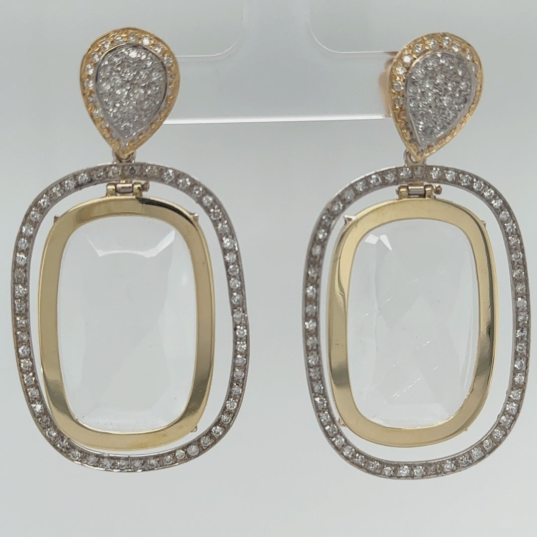 Faceted White Topaz and Diamonds Pendulum Earring Pendants