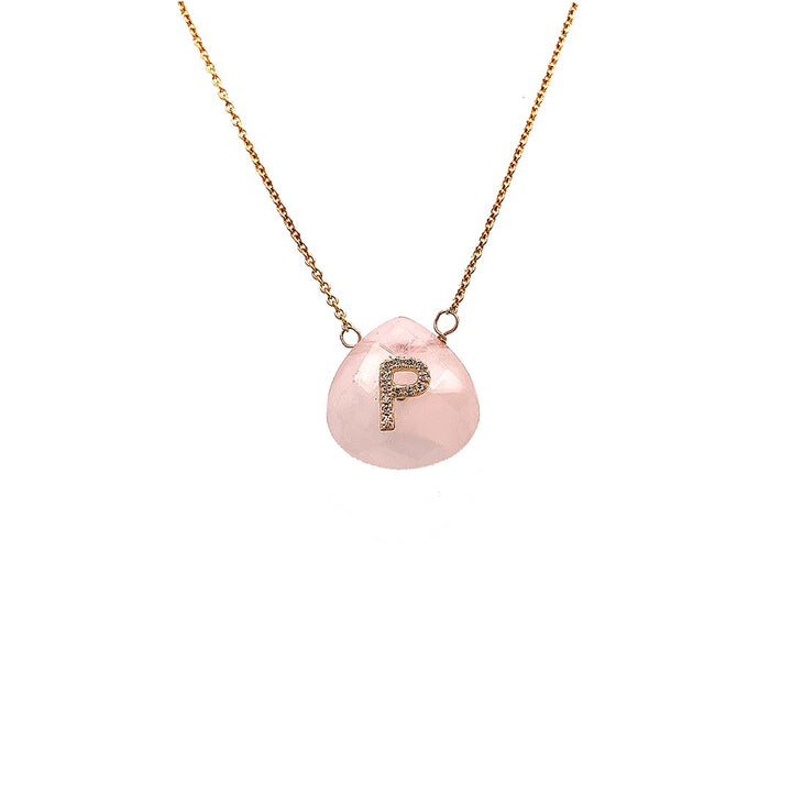 Stone With Diamond Initial Necklace (More colors available)