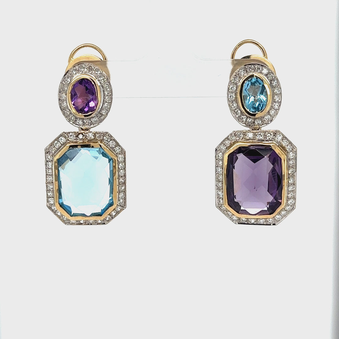 SW Royalty Bicolor Earrings in Amethyst and Blue Topaz