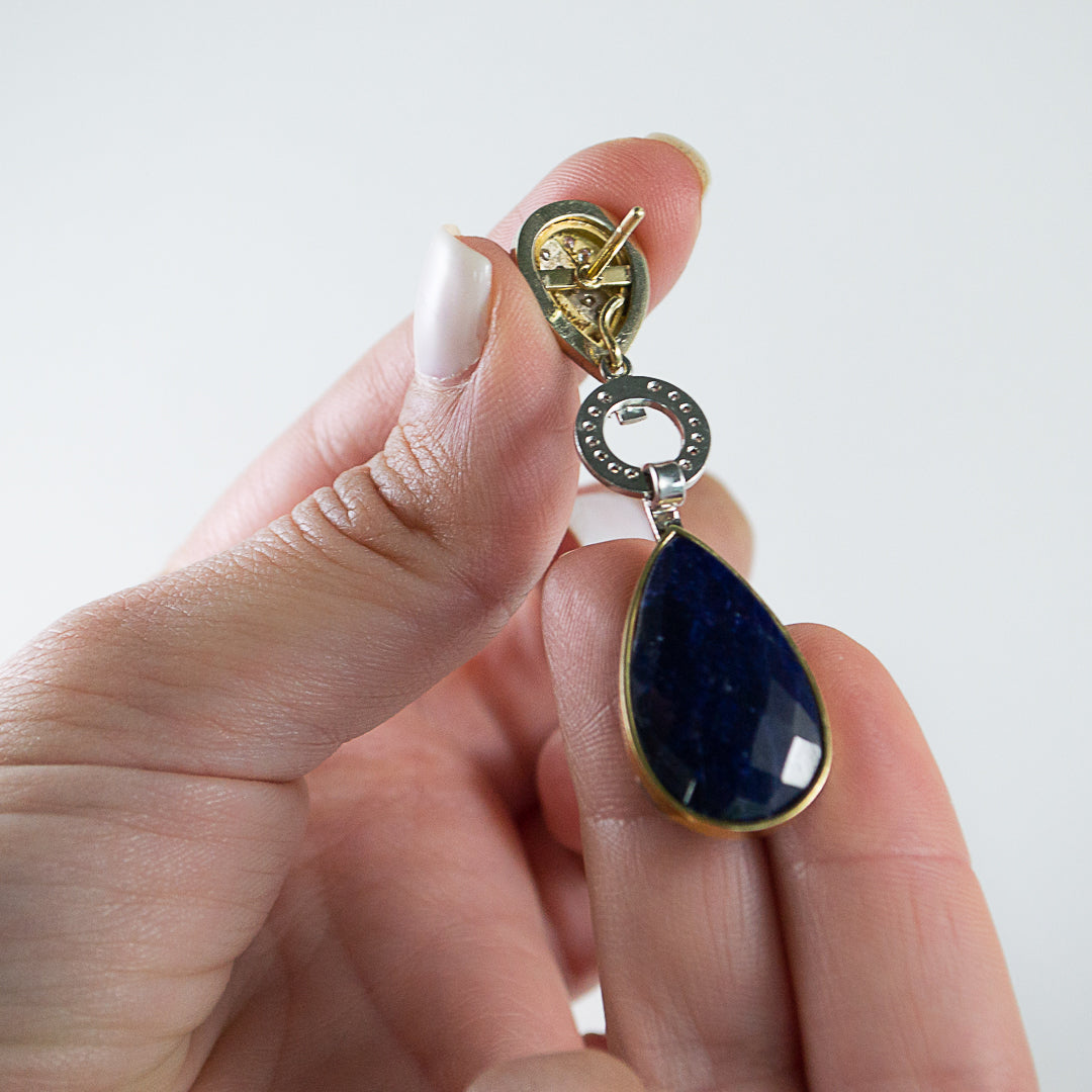 Sapphire with Diamond Wave Pendant Earrings