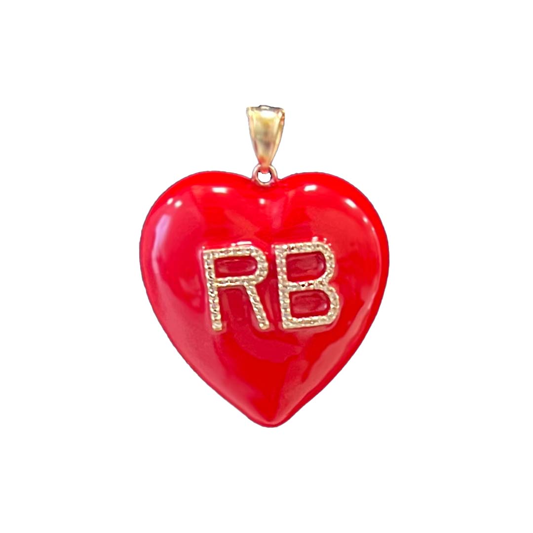 Enamel Puff Heart With Diamond Initials (More Colors available)