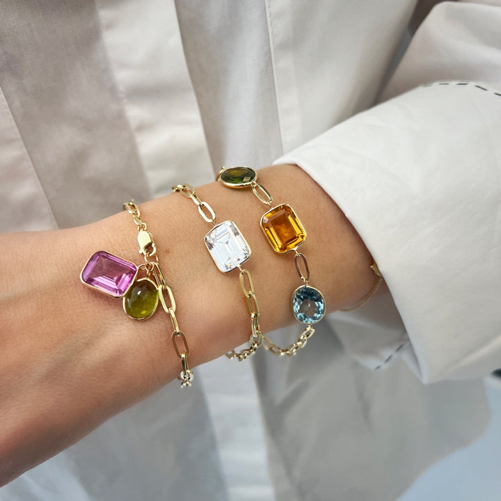 Paper Clip Bezel Gemstones Bracelet