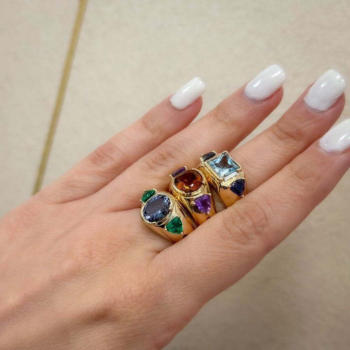 Vintage Oval Gemstone Ring (Tanzanite and Green Onyx)