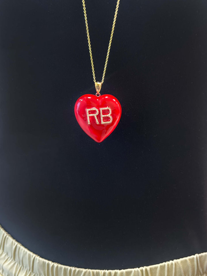 Enamel Puff Heart With Diamond Initials (More Colors available)