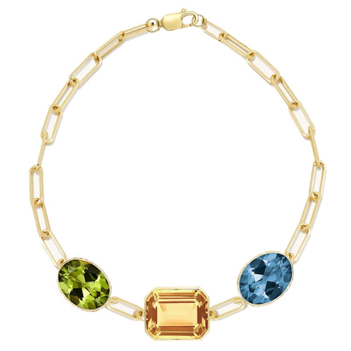 Paper Clip Bezel Gemstones Bracelet