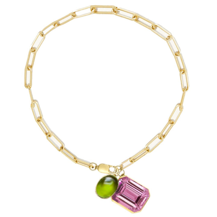 Paper Clip Hanging Bezel Gemstones Bracelet