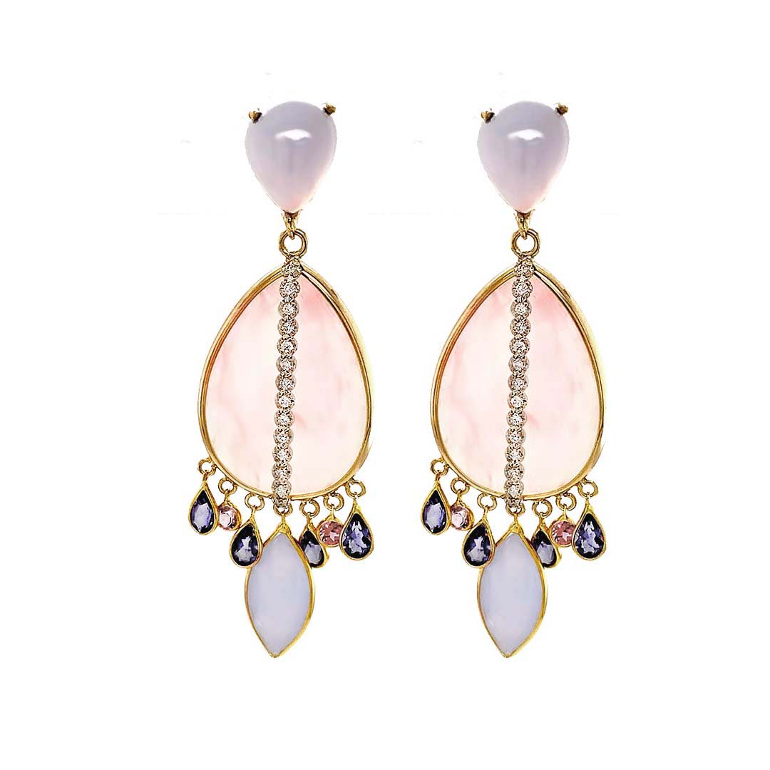 SW Rose Quartz and Diamonds Dangling Earrings