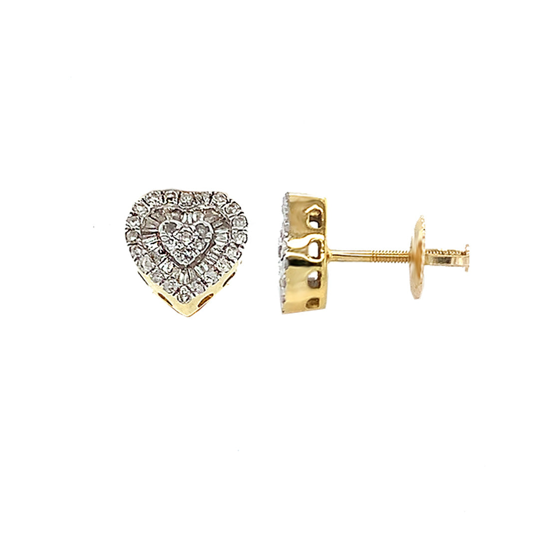 Baguette and pave diamonds heart studs