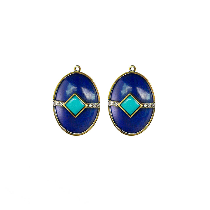Blue Lapis with Turquoise and Diamonds pendant Earrings