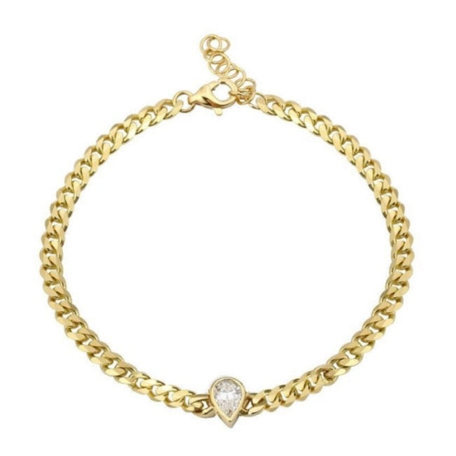 Cuban Chain Pear Diamond Bezel Bracelet