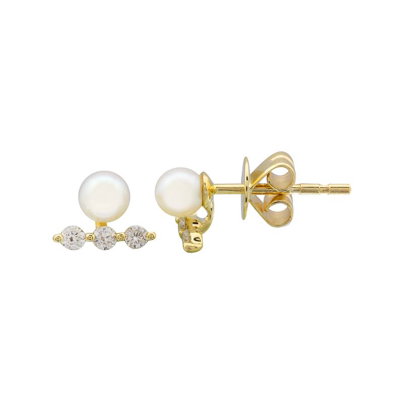 Triple diamonds and pearl studs earrings