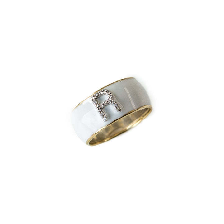 Enamel Gold Diamond Initial Ring With Gold Sides (More Colors available)