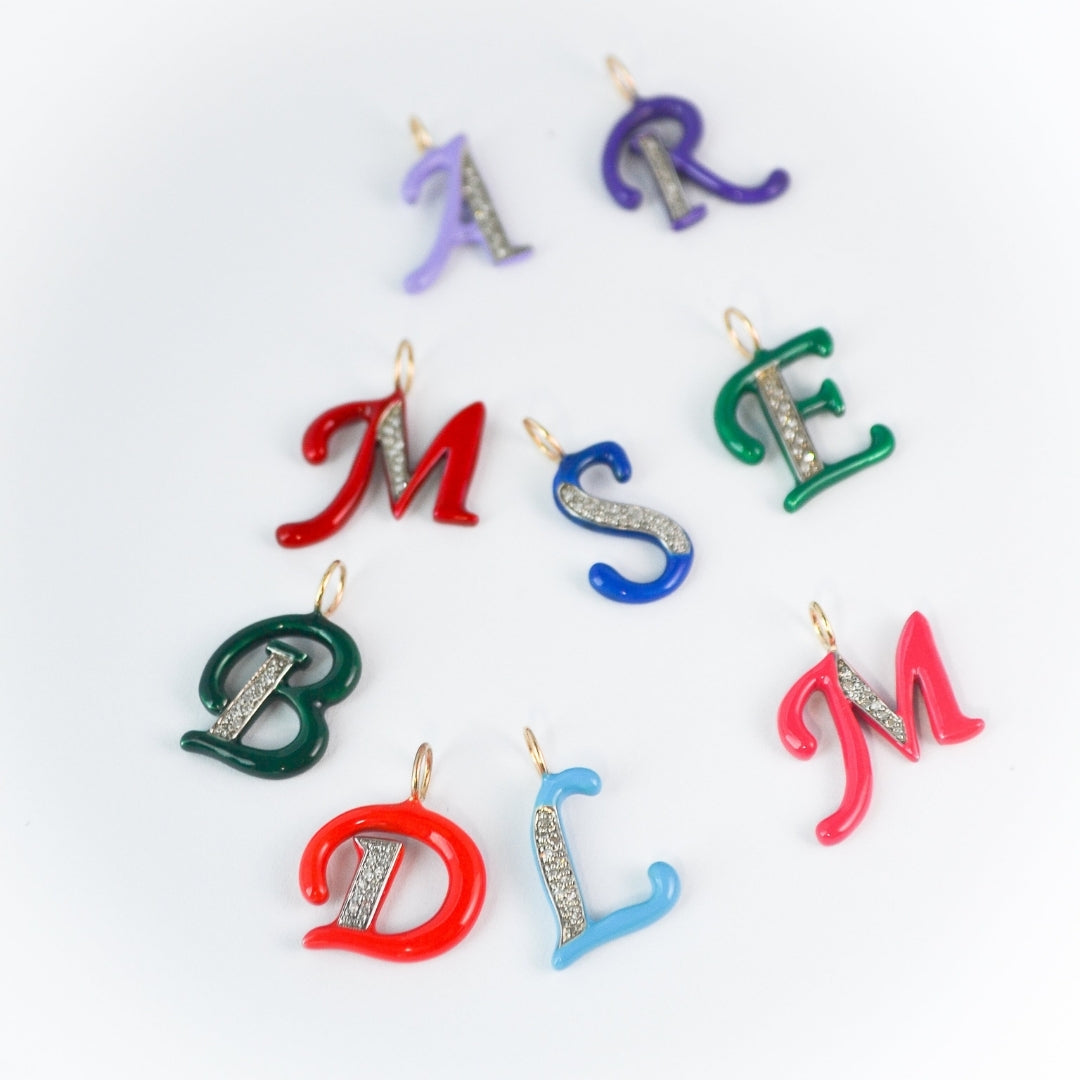 Enamel Initial With Diamonds (More colors available)