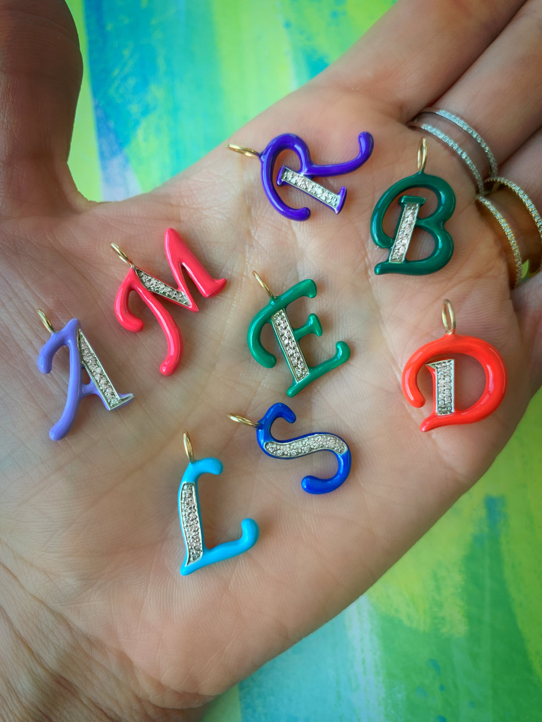 Enamel Initial With Diamonds (More colors available)