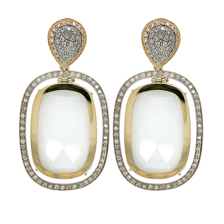 Faceted White Topaz and Diamonds Pendulum Earring Pendants