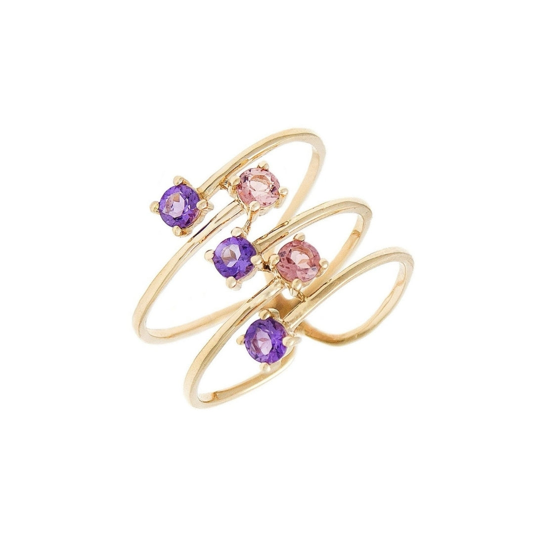 Five Stones Pink Tourmaline And Amethyst Ring