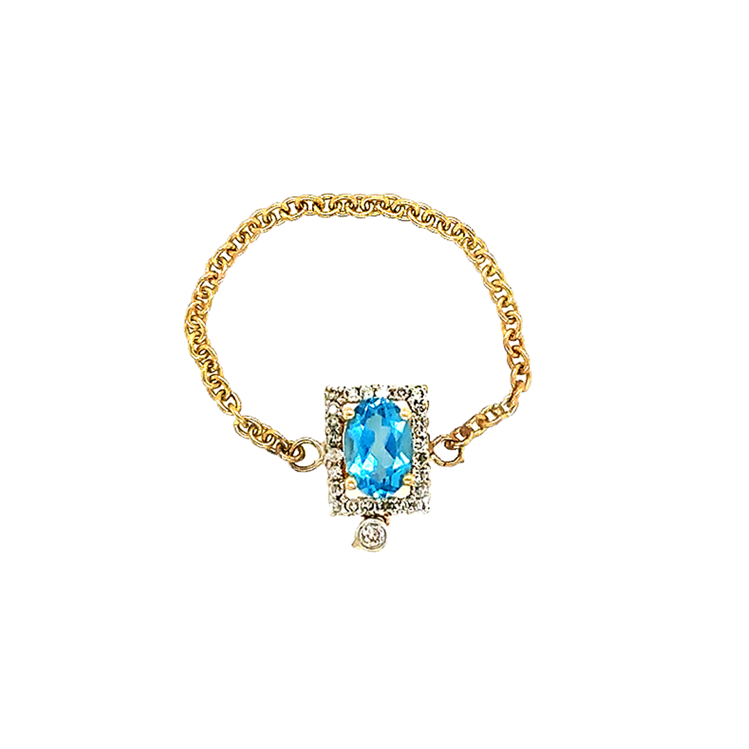 Blue Topaz and Diamond Chain Ring