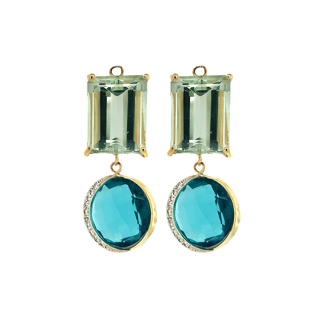 Green Amethyst, London Blue Topaz and Diamonds Earring Pendants