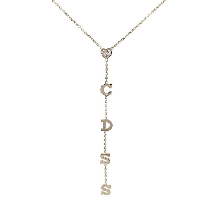 14K Gold Heart Initials Lariat Necklace