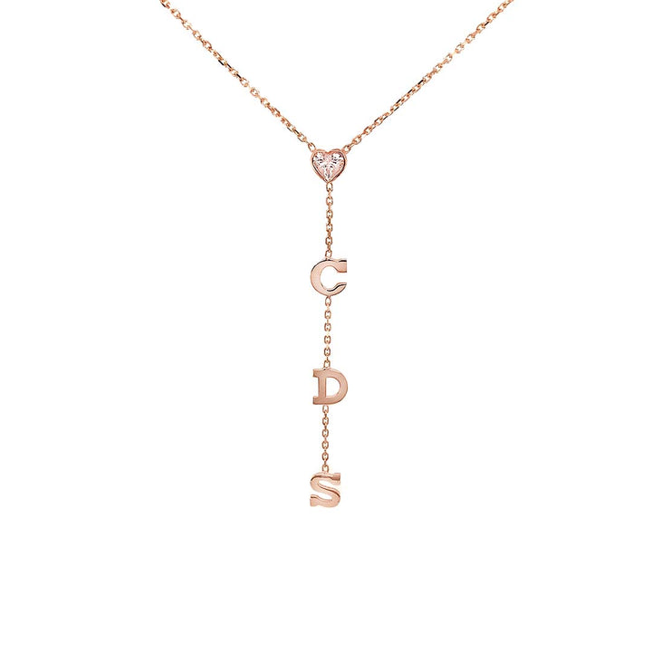 14K Gold Heart Initials Lariat Necklace