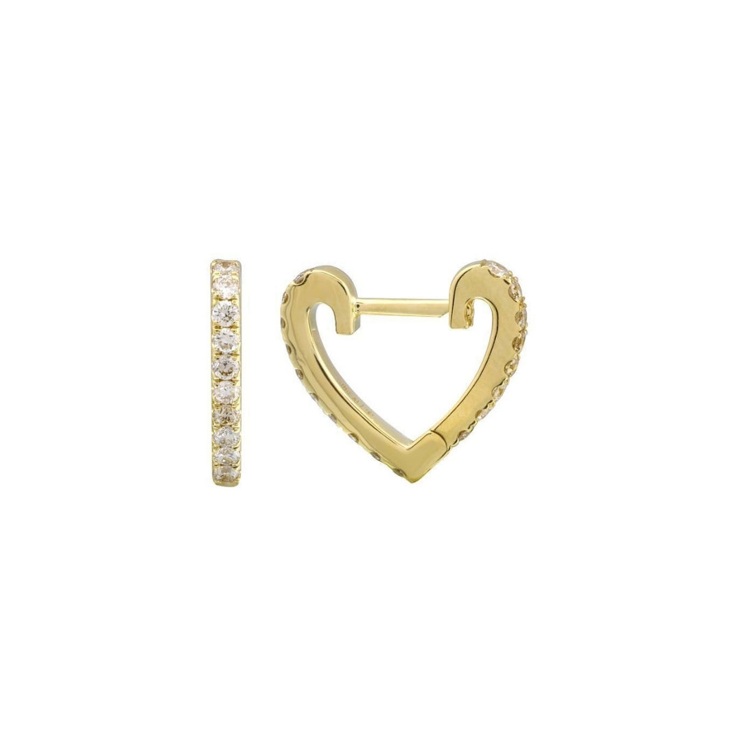 14K Gold and Diamonds Heart- shaped 12mm Huggies