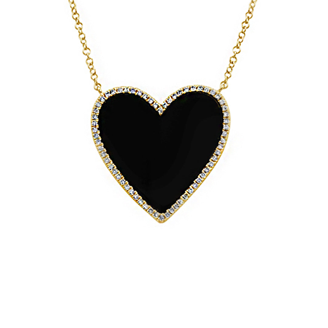 Gemstone and Diamond Heart Necklace - Large (More colors available)