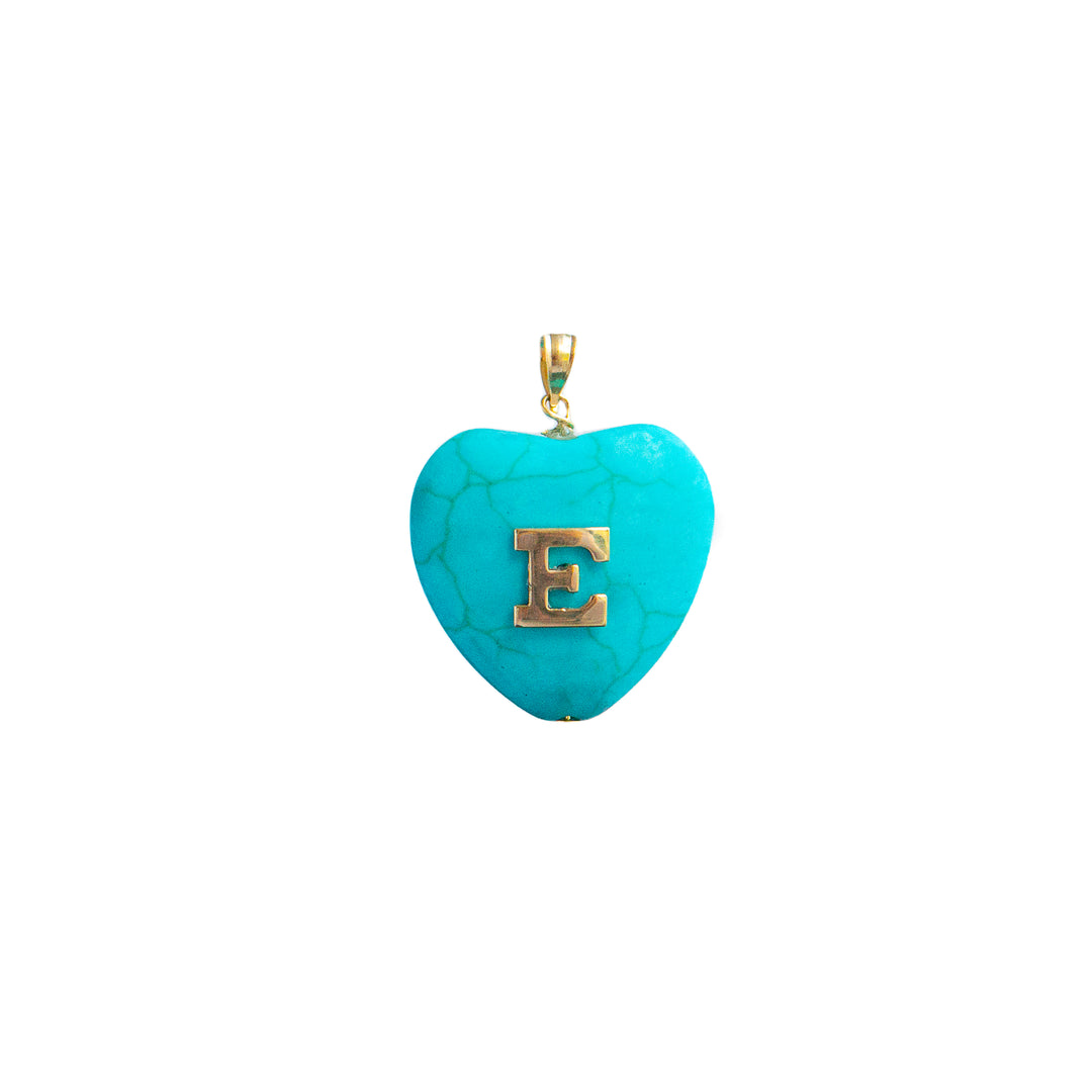 Turquoise Initial Heart Stone Pendant