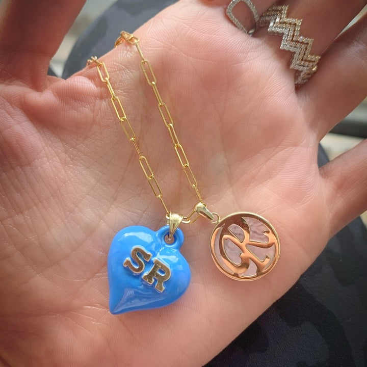 Medium Puff Heart With Gold Initial (More Colors available)