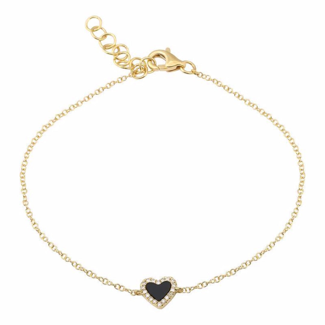 Mini gemstone and diamond heart bracelet (More Colors available)