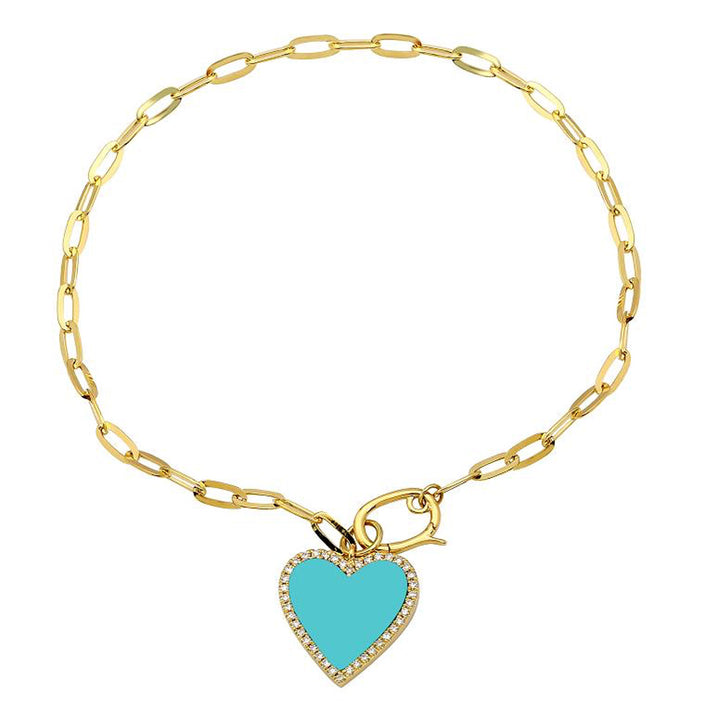 Paper Clip Stone Heart With Diamonds (More colors available)