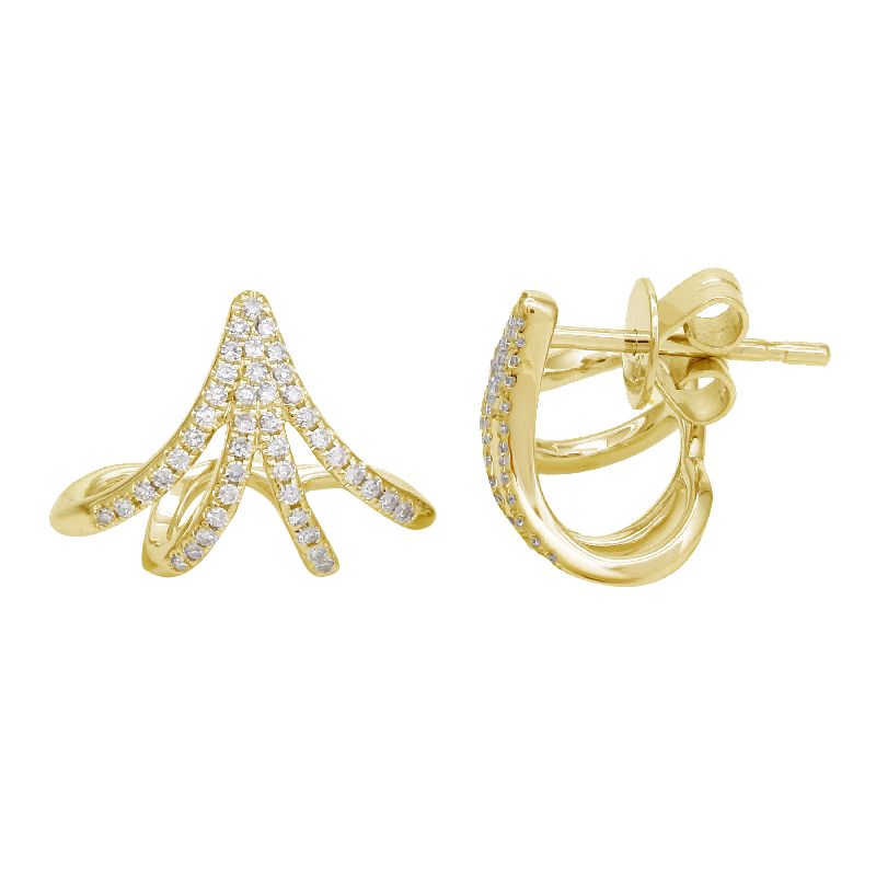 14K Yellow Gold Diamond Pave Four Claws Studs Earrings