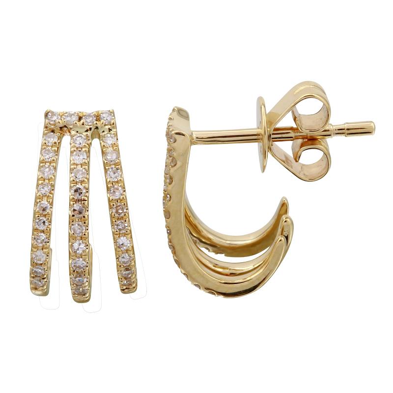 14k Yellow Gold Diamond Three Claws Stud Earrings