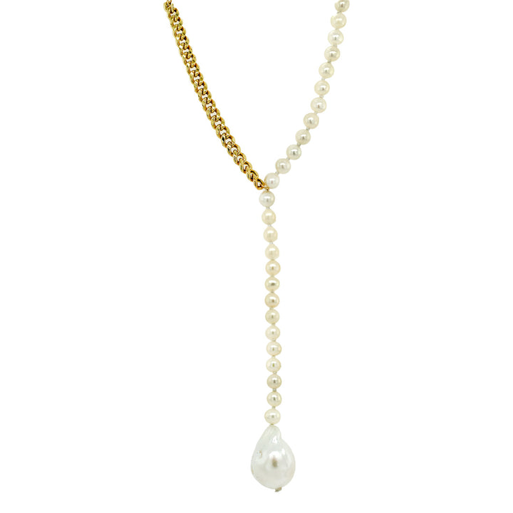 Pearl and cuban chain necklace (More colors available)