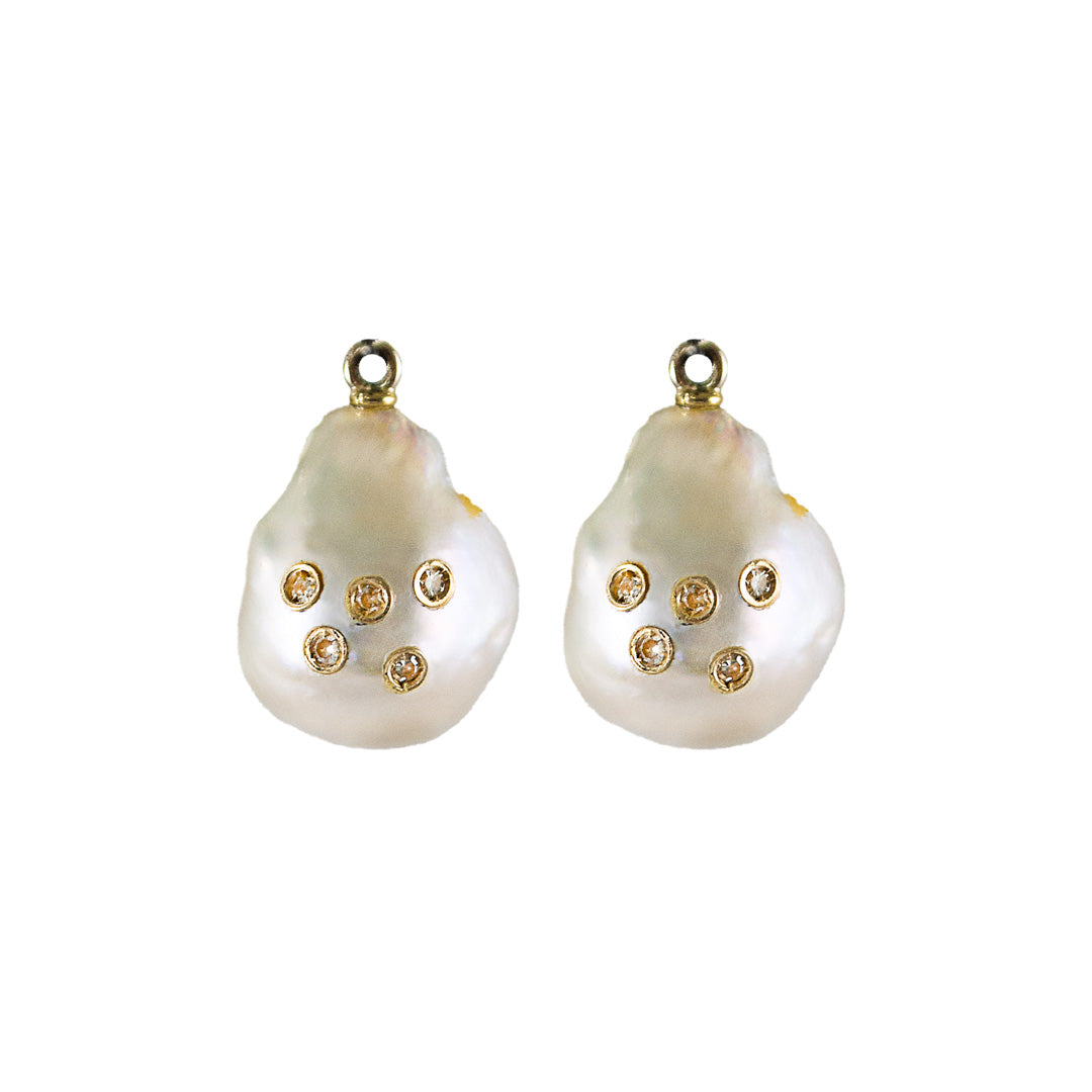 Baroque Pearl with Inlaid Diamonds Pendant Earrings