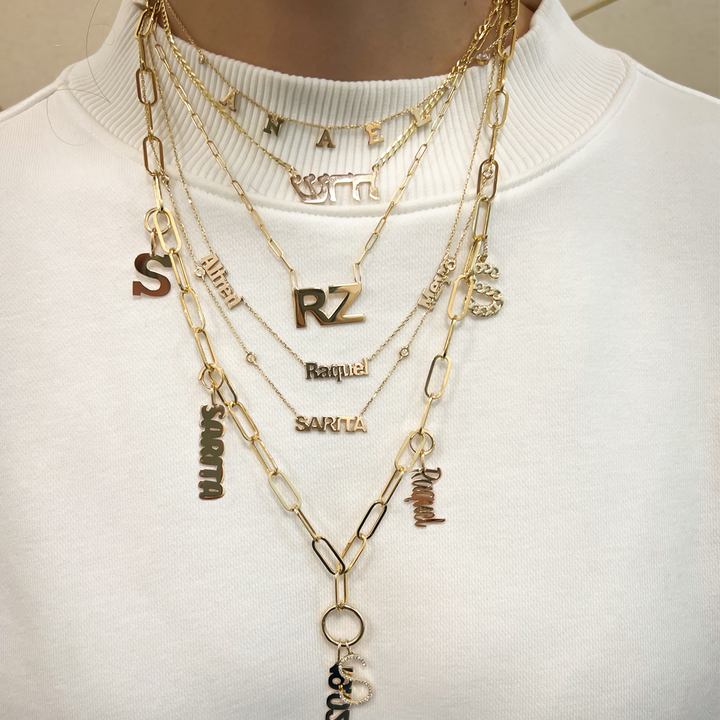 Name with Diamond Bezel Chain Necklace