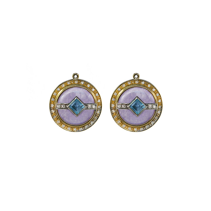 Amethyst and Blue Topaz with Diamonds Round Pendant Earrings
