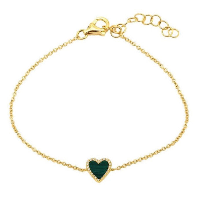 Small Gemstone and Diamond Heart Bracelet (More colors available)